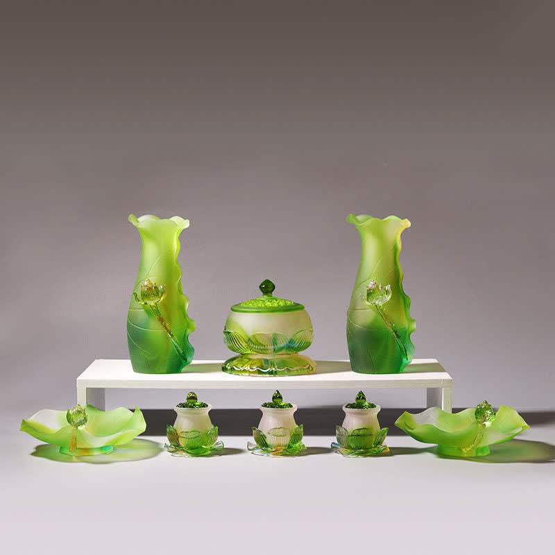 Feng Shui Lotus Handmade Liuli Crystal Art Piece Home Office Offering Decoration - image 0