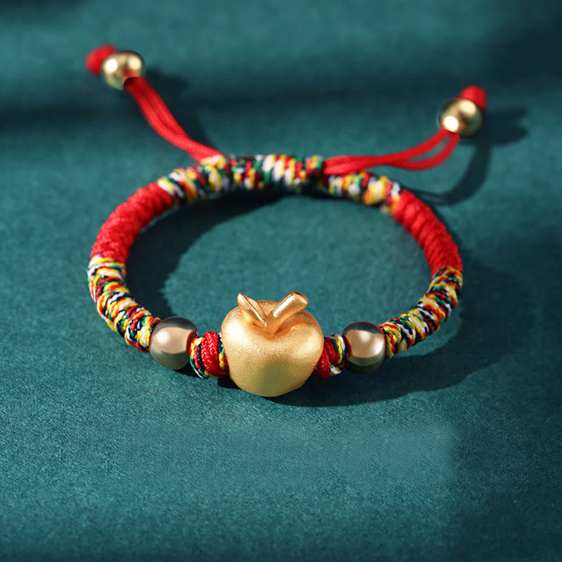 Buddha Stones 999 Sterling Silver Apple Red Multicolored Rope Luck Protection Handcrafted Kids Bracelet - 999 Sterling Silver Plated Gold Apple - Colorful Rope(Bracelet Size 12+4cm) - image 14