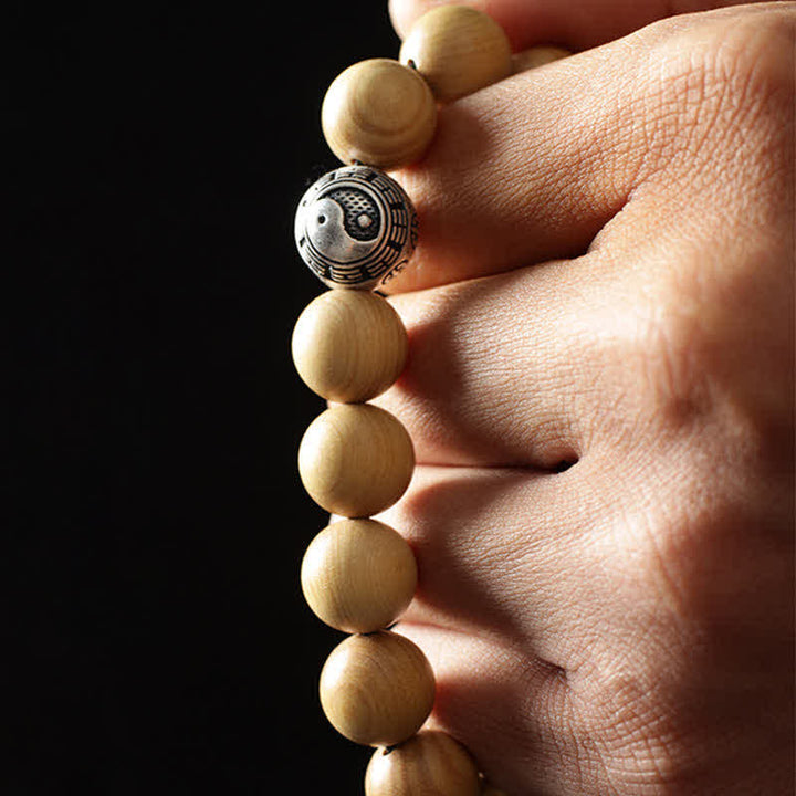 Buddha Stones Tibet Peach Wood Lotus Cinnabar Bagua Yin Yang Luck Wealth Bracelet - image 4