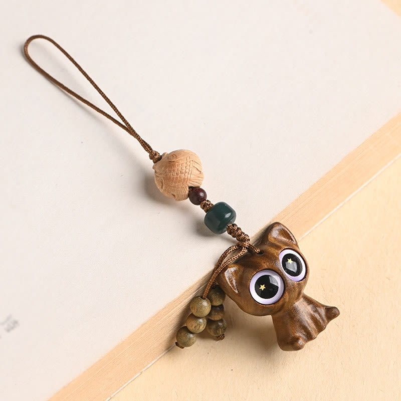 Buddha Stones Green Sandalwood Lucky Cat Koi Fish Cure Key Chain Phone Hanging Decoration - Green Sandalwood Cat Koi Fish Phone Hanging Decoration - image 17