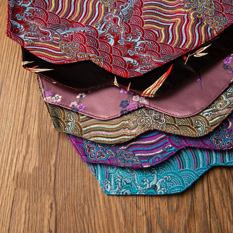 Buddha Stones Sea Wave Bamboo Plum Blossom Brocade Embroidery Cup Mat Pad Tea Cup Coaster Kung Fu Tea Mat - image 2
