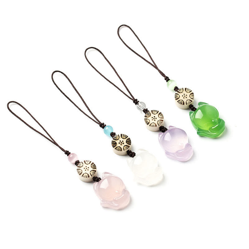 Natural Chalcedony Fox Harmony Phone Hanging Decoration - image 16