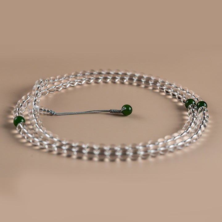 Buddha Stones 108 Beads White Crystal Jade Meditation Bracelet Mala - image 11