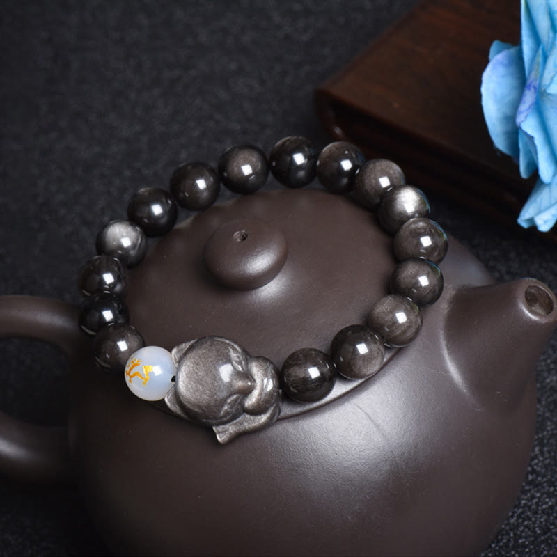 Buddha Stones Natural Rainbow Obsidian Gold Sheen Obsidian Silver Sheen Obsidian Fox Healing Bracelet - image 18