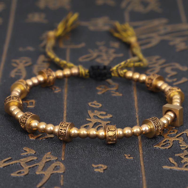 Buddha Stones Tibetan Curse Six True Words Wealth Bracelet - Gold - image 0