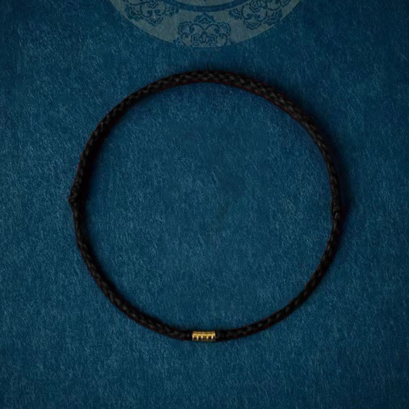 Buddha Stones 925 Sterling Silver Lucky Golden Bead Braided String Bracelet Anklet - Black - Anklet(Anklet Circumference 16-26cm) - image 23