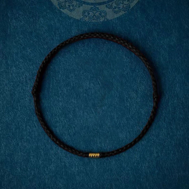 Buddha Stones 925 Sterling Silver Lucky Golden Bead Braided String Bracelet Anklet - Black - Anklet(Anklet Circumference 16-26cm) - image 23
