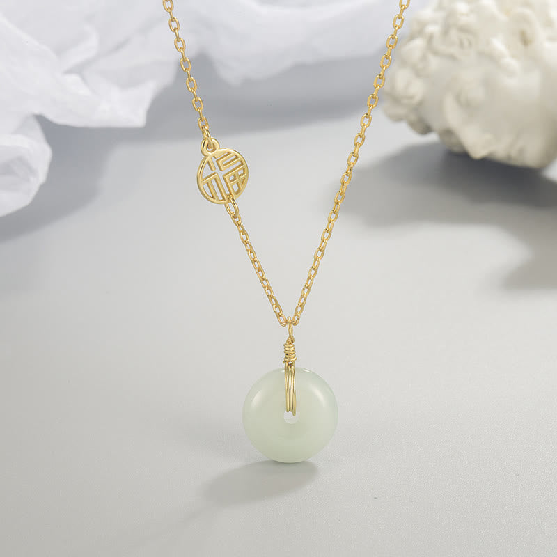 Buddha Stones Jade Fu Character Copper Coin Peace Buckle Abundance Necklace Pendant - Jade&Fu Character - image 3