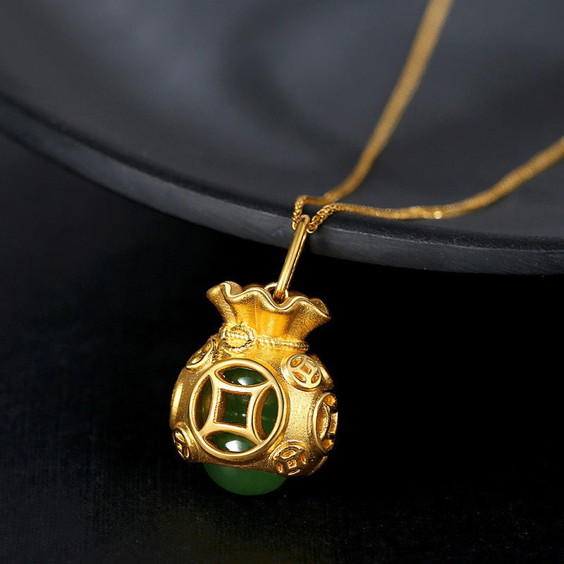 Buddha Stones  Auspicious Feng Shui Money Bag Jade Pendant Necklace - image 5