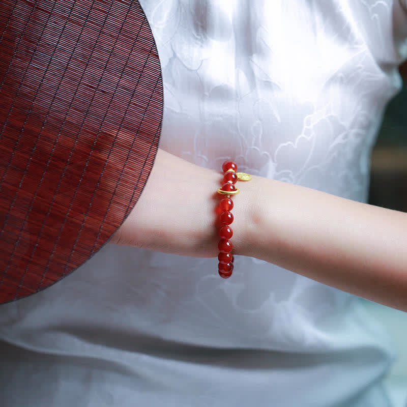 Buddha Stones Natural Red Agate Blessing Letter Confidence Bracelet - image 4