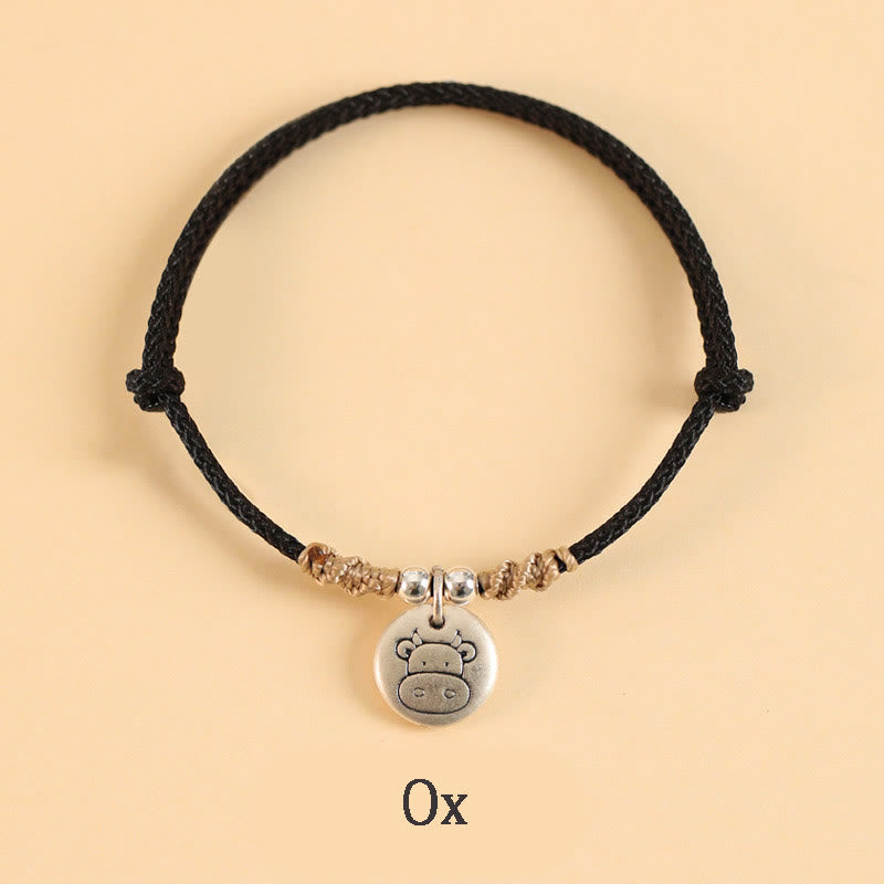 Buddha Stones Handmade 999 Sterling Silver Year of the Dragon Cute Chinese Zodiac Luck Braided Bracelet - Black Rope - Ox(Wrist Circumference 14-17cm) - image 26