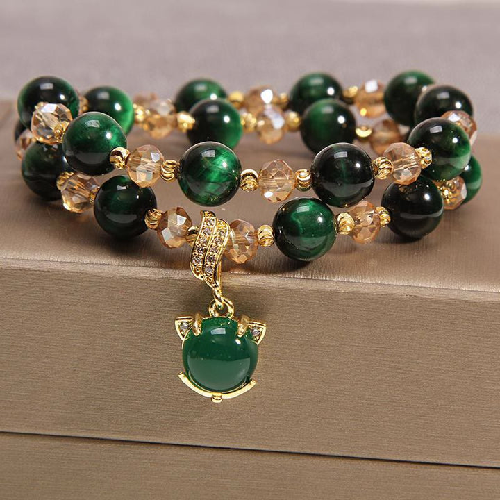 Buddha Stones Tiger Eye Pixiu Fox Money Bag Protection Self Confidence Double Wrap Bracelet - Green Tiger Eye&Fox - image 11