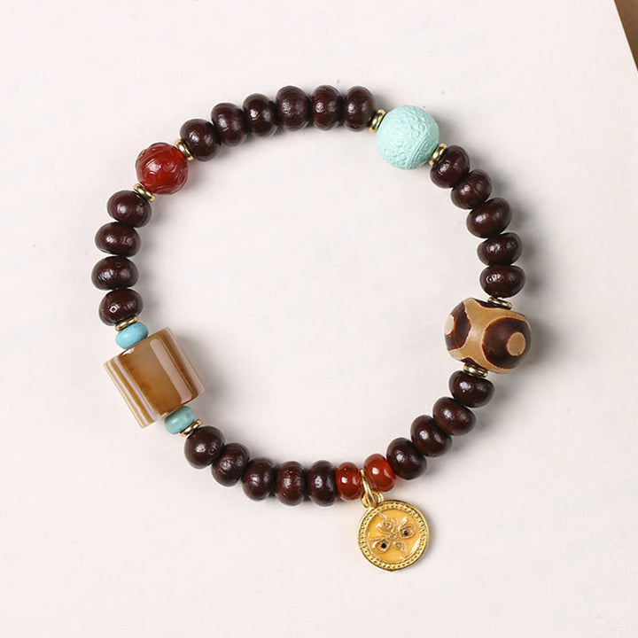 Buddha Stones Natural Tibet Purple Bodhi Seed Dzi Bead God of Wealth Wisdom Bracelet - Yellow God of Wealth (Wrist Circumference 14-15cm) - image 7
