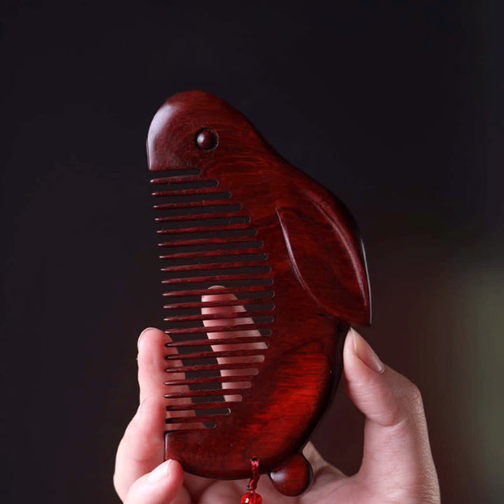 Small Leaf Red Sandalwood Cute Bunny Rabbit Sooth Comb With Gift Box - image 6
