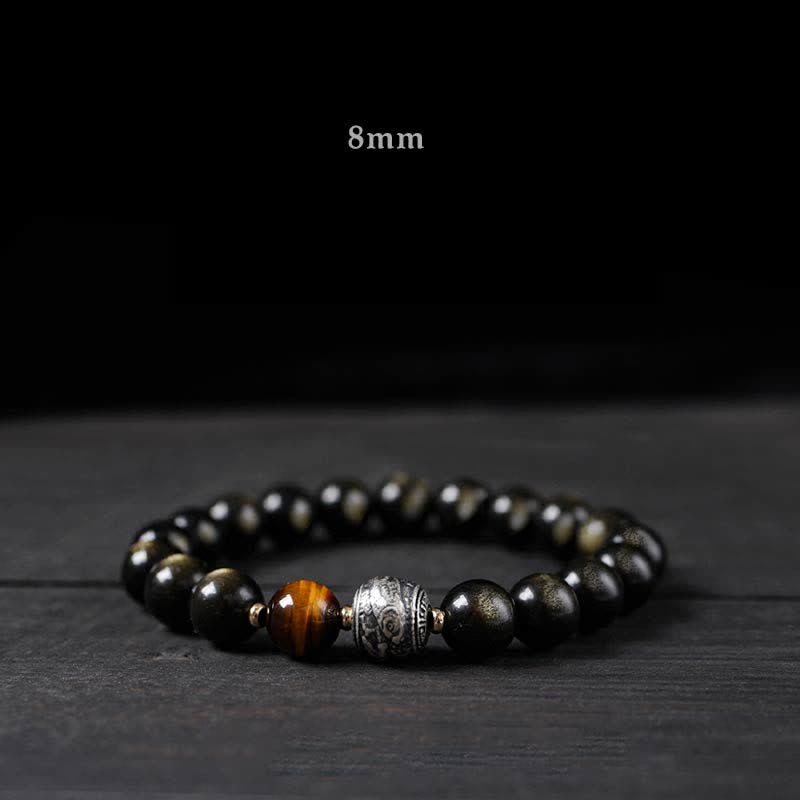 Buddha Stones To Experience a Reversal of Fortune Rainbow Obsidian Gold Sheen Obsidian Protection Bracelet - 8mm - Gold Sheen Obsidian - image 4