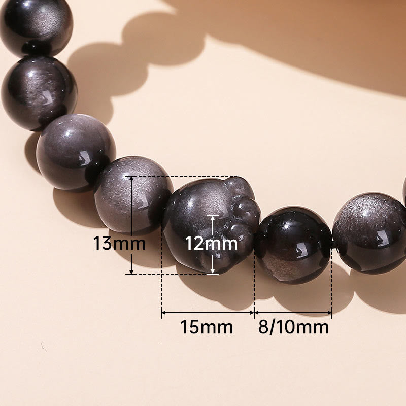 Buddha Stones Natural Gold Sheen Obsidian Silver Sheen Obsidian Cute Cat Paw Claw Wealth Bracelet - image 9