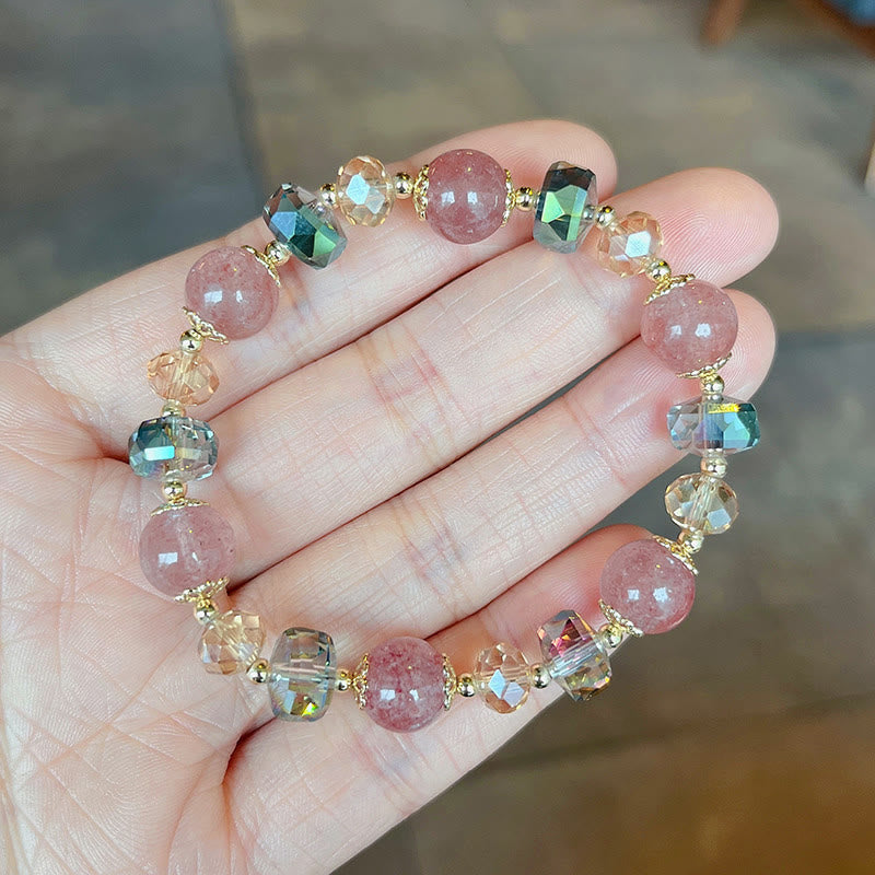 Buddha Stones Natural Strawberry Quartz Colorful Crystal Positive Bracelet - image 6