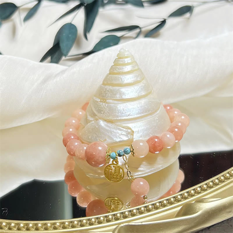 Buddha Stones Natural Orange Stone Turquoise Fu Character Charm Luck Fortune Bracelet - image 4