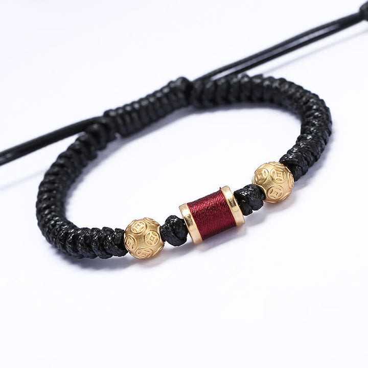 Buddha Stones 999 Sterling Silver Copper Coin Bead Copper Balance Braided String Bracelet - Gold Red - image 15