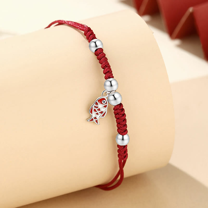 Buddha Stones 925 Sterling Silver Luck Koi Fish Wealth Handcrafted Braided Red Bracelet - image 1
