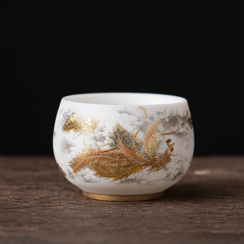 Buddha Stones Phoenix Dragon Lotus Deer Ancient Building Koi Fish Ceramic Teacup Kung Fu Tea Cups - Phoenix 8.3cm*5.7cm*180ml - image 1