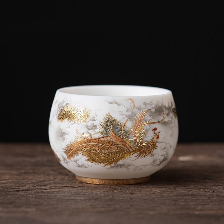 Buddha Stones Phoenix Dragon Lotus Deer Ancient Building Koi Fish Ceramic Teacup Kung Fu Tea Cups - Phoenix 8.3cm*5.7cm*180ml - image 1