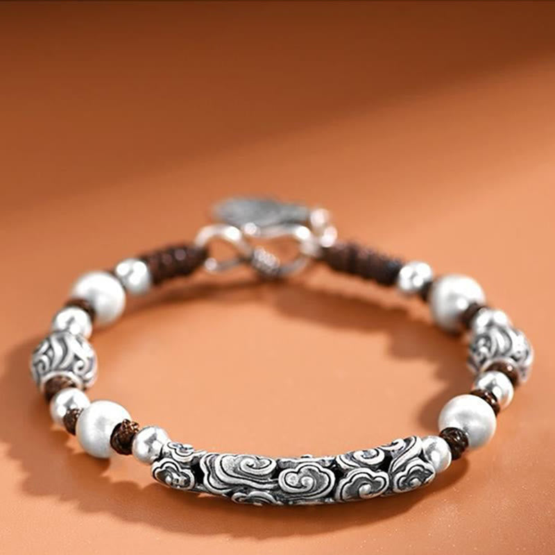 Buddha Stones Tibet Handmade Copper 999 Sterling Silver Auspicious Cloud Wealth String Bracelet - image 6