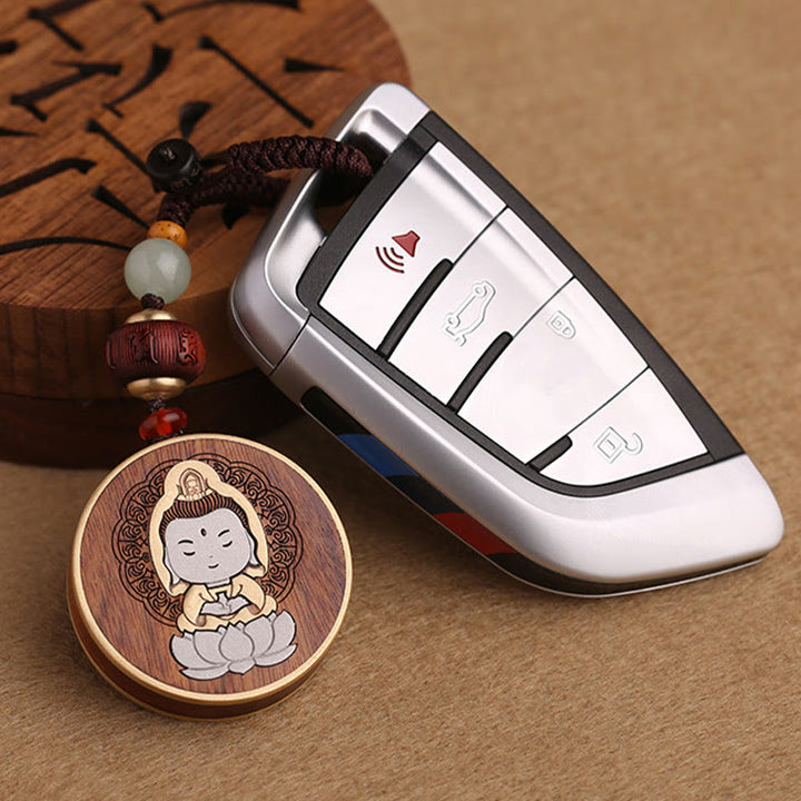 Buddha Stones Ebony Wood Rosewood Buddha Avalokitesvara Om Mani Padme Hum Balance Car Key Chain Decoration - image 19
