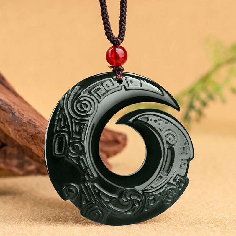 Buddha Stones One's Luck Improves Design Patern Natural Hetian Cyan Jade Success Necklace Pendant - Hetian Cyan Jade(Success♥Healing) - image 0