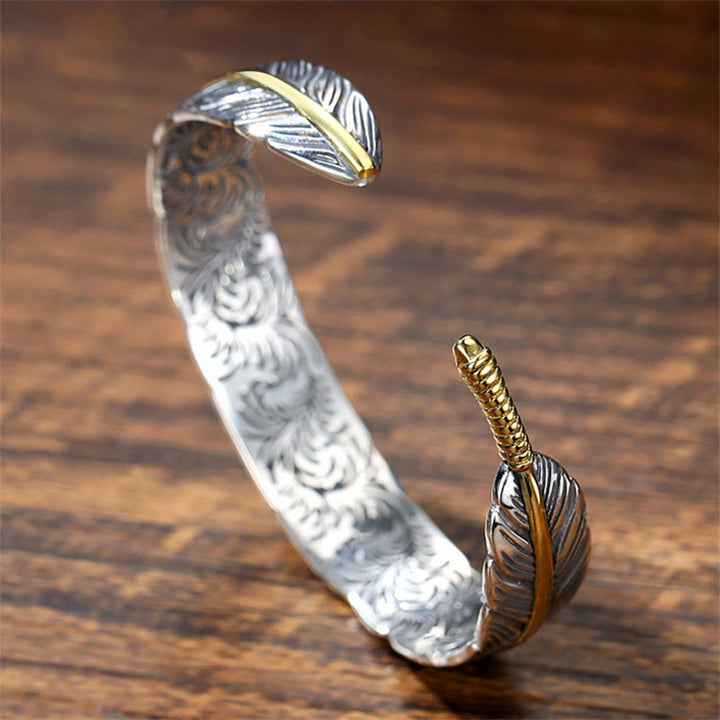 Buddha Stones Feather Pattern Carved Luck Wealth Cuff Bracelet Bangle - image 4