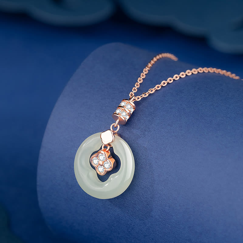 Buddha Stones 925 Sterling Silver Natural Hetian Jade Lucky Four Leaf Clover Zircon Necklace Pendant With Gift Box - Hetian Jade(Prosperity♥Abundance) - image 0