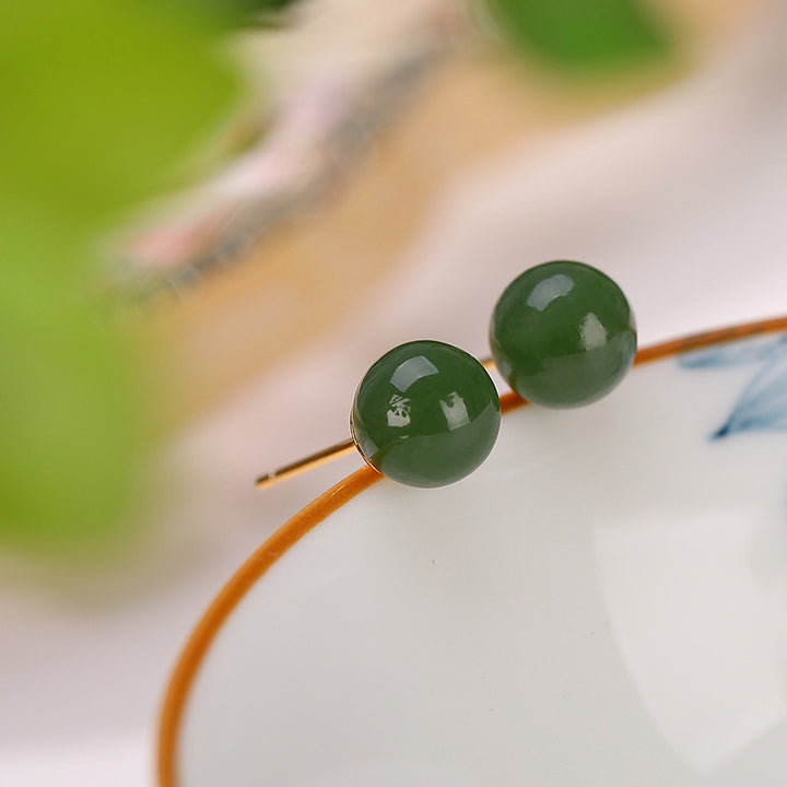 Buddha Stones 925 Sterling Silver Round Cyan Jade Healing Calm Stud Earrings - image 3