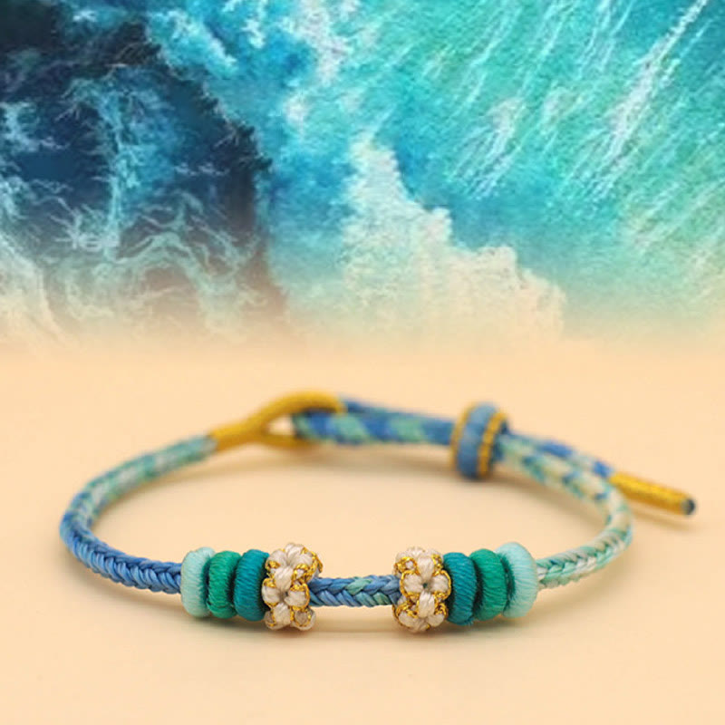Buddha Stones Handmade Eight Thread Peace Knot Peach Blossom Knot Luck Rope Braided Bracelet - Blue Sea(Blue Green) (Wrist Circumference 14-18cm) - image 9