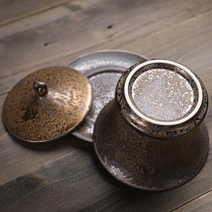Buddha Stones Retro Rust Glaze Ceramic Gaiwan Sancai Teacup Kung Fu Tea Cup And Saucer With Lid - image 4