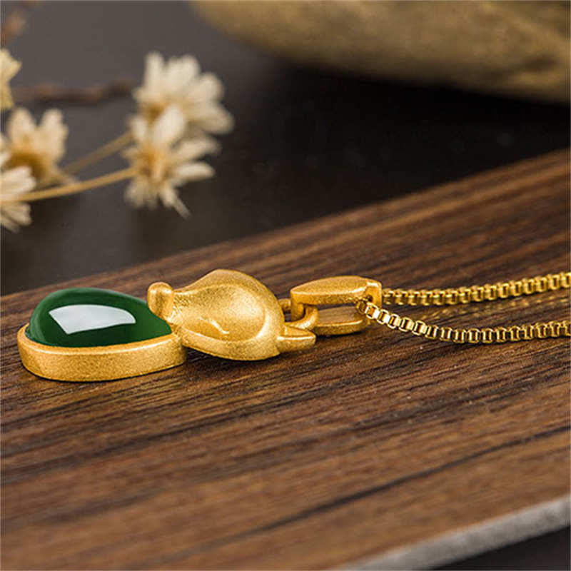 Buddha Stones Green Chalcedony Fox Pattern Courage Necklace Pendant - image 7