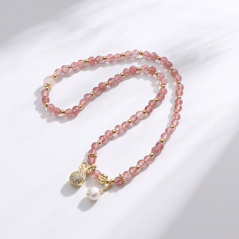 Buddha Stones Strawberry Quartz Money Bag Positive Charm Double Wrap Bracelet - image 3