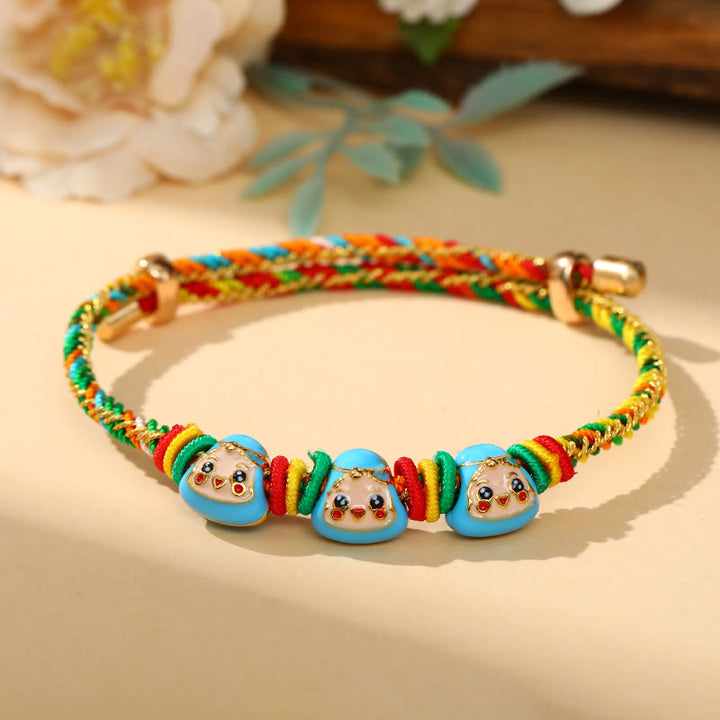 Buddha Stones Colorful Rope Zongzi Pattern Luck Handmade Child Adult Bracelet - Golden Colorful Rope-Three Zongzi (Blue)(Wrist Circumference 12-20cm) - image 10