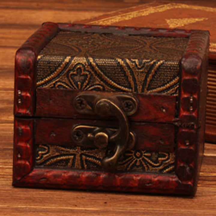 Buddha Stones Retro Small Square Wood Jewelry Box Lotus Grass Flower Grape Copper Coin Daffodil Jewelry Storage Box - image 19