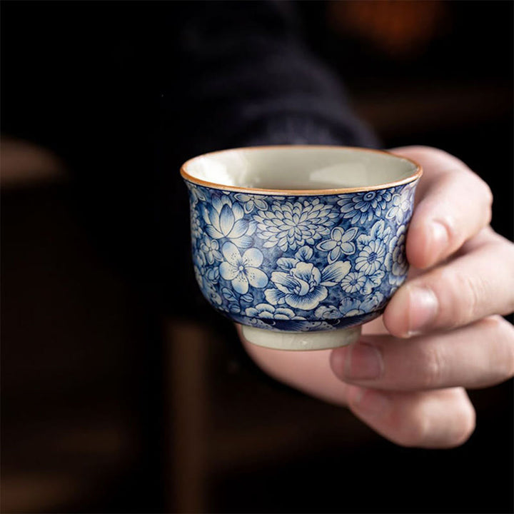Buddha Stones Vintage Lotus Peony Plum Blossom Chrysanthemum Ceramic Teacup Tea Cups - image 4