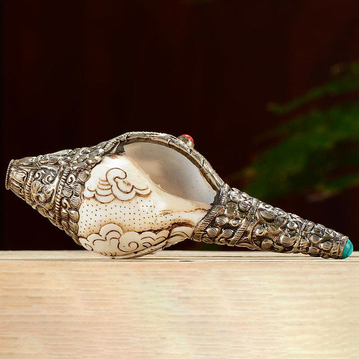Tibetan Handmade Engraved Shankha Buddha Conch Shell Wealth Positive Decoration - image 18