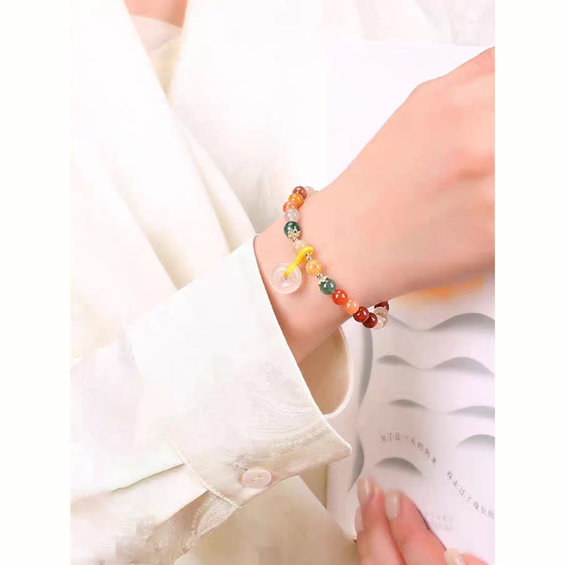 Buddha Stones 14K Gold Plated Colorful Golden Silk Jade Peace Buckle Wealth Bracelet - image 8