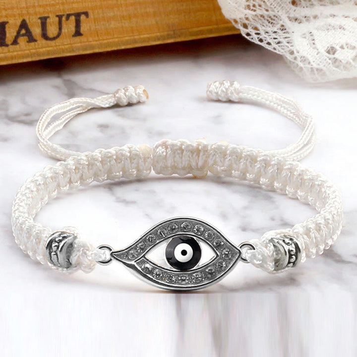 Buddha Stones Evil Eye Keep Away Evil Spirits String Bracelet - White Blue Evil Eye - Silver Border - image 13