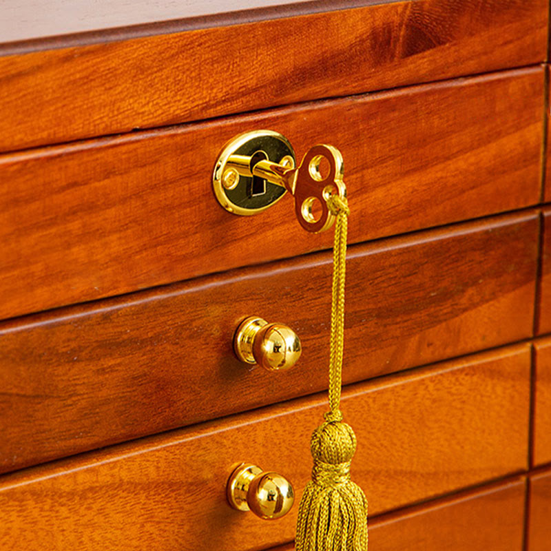 Buddha Stones Retro Solid Wood Jewelry Box Four-Layer Wooden Jewelry Storage Box - image 18