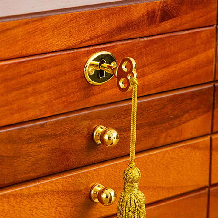 Buddha Stones Retro Solid Wood Jewelry Box Four-Layer Wooden Jewelry Storage Box - image 18