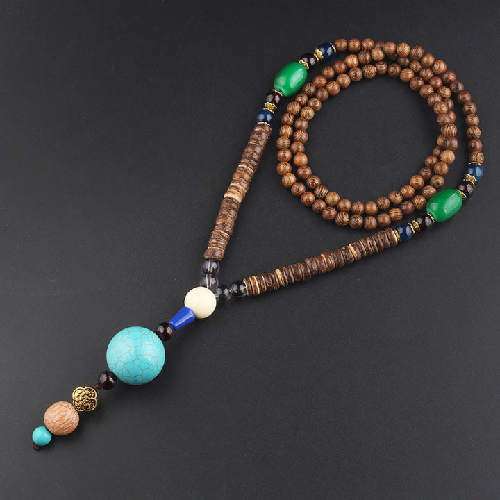 Buddha Stones Tibetan Wenge Wood Bodhi Seed Agate Balance Peace Necklace Pendant - Wenge Wood&Turquoise Ball - image 11