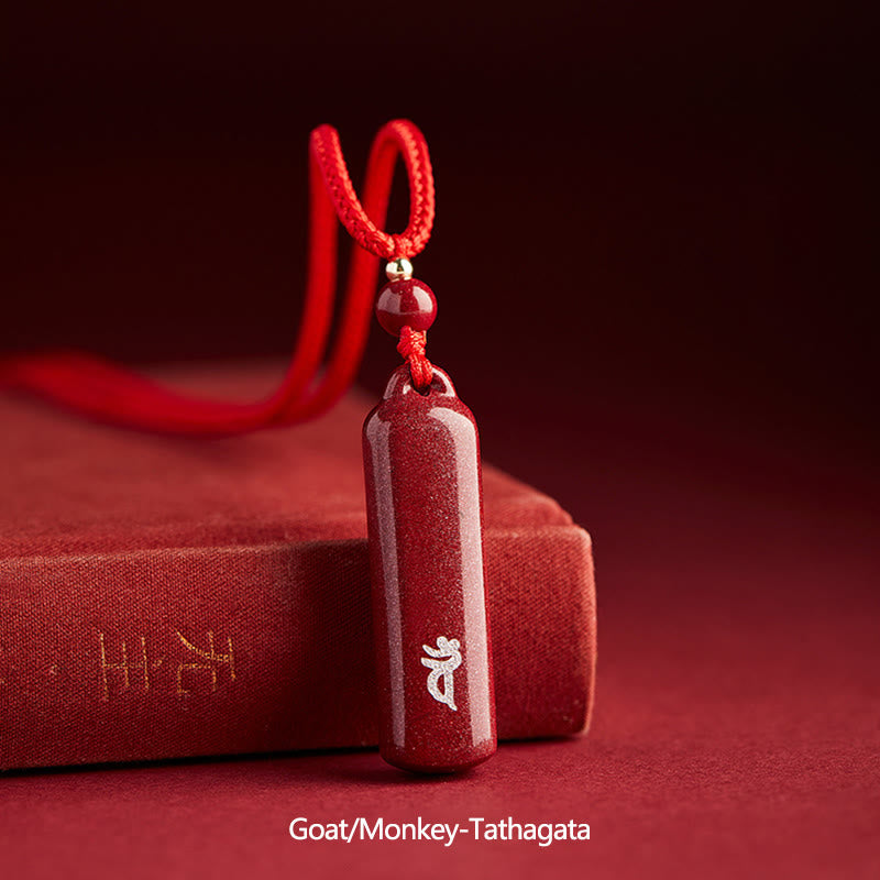 Buddha Stones Chinese Zodiac Natal Buddha Cinnabar Amulet Protection String Necklace Pendant - Red - Goat/Monkey-Tathagata - image 25