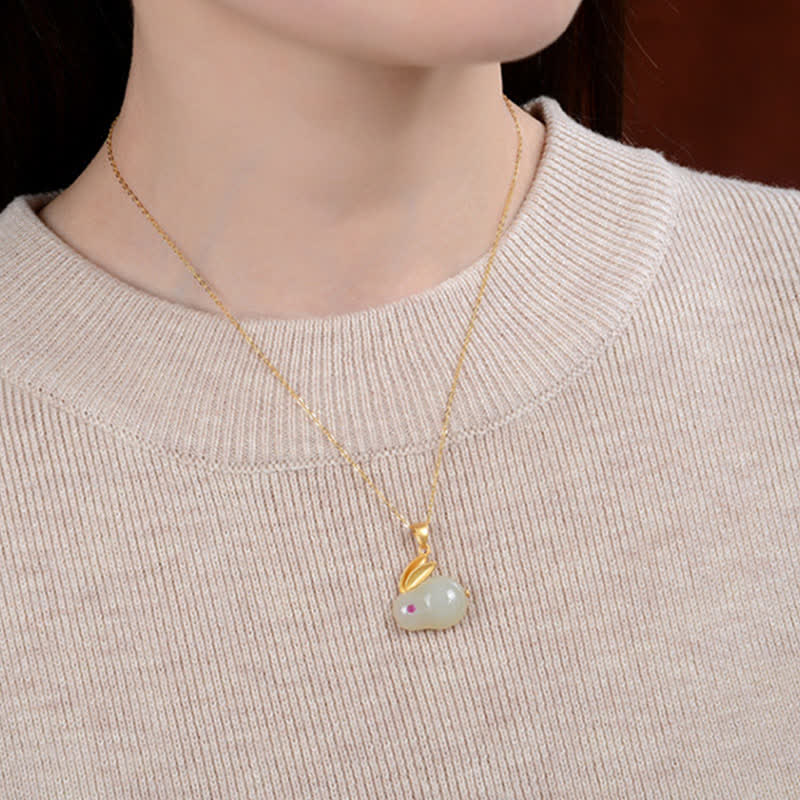 Buddha Stones 925 Sterling Silver Year of the Rabbit Hetian Jade Luck Ring Earrings Necklace Pendant - image 8