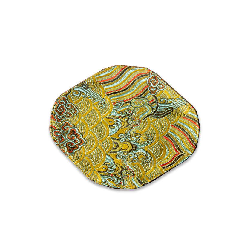 Buddha Stones Vintage Sea Wave Bamboo Plum Blossom Embroidered Cup Mat Pad Tea Cup Coaster Kung Fu Tea Mat - Yellow Sea Wave - Coaster 13*11.5cm - image 3