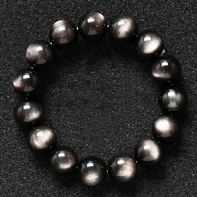 Buddha Stones Natural Silver Sheen Obsidian Soothing Protection Bracelet - 20mm - image 0
