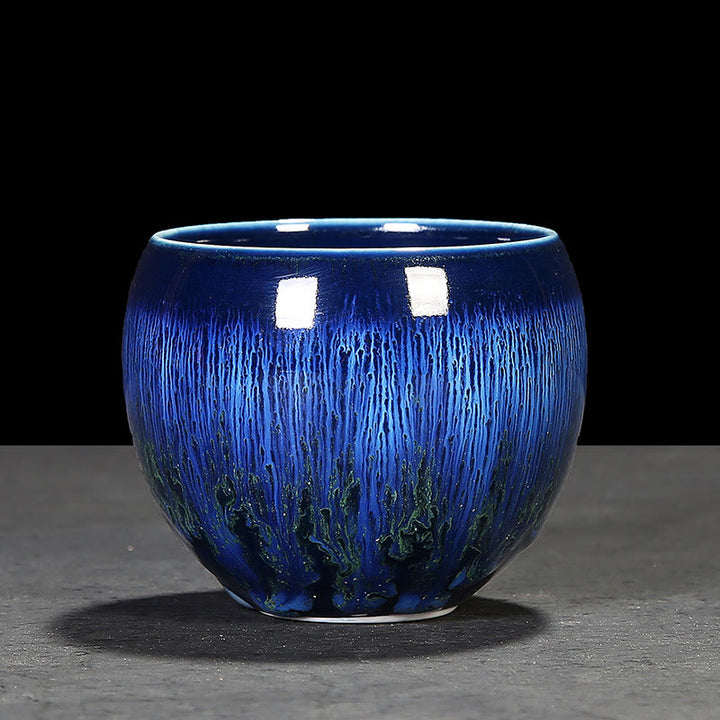 Buddha Stones Chinese Jianzhan Glaze Kiln Change Ceramic Teacup Tenmoku Kung Fu Tea Cup - Blue - 7.2cm*6cm*140ml - image 10